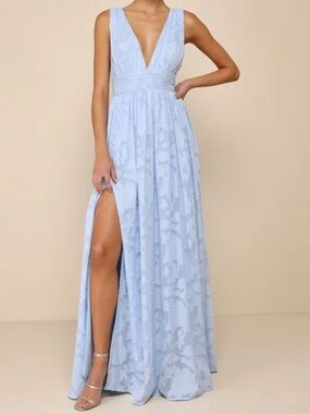 Lulus Sweet Sophistication Light Blue Burnout Floral Maxi Dress